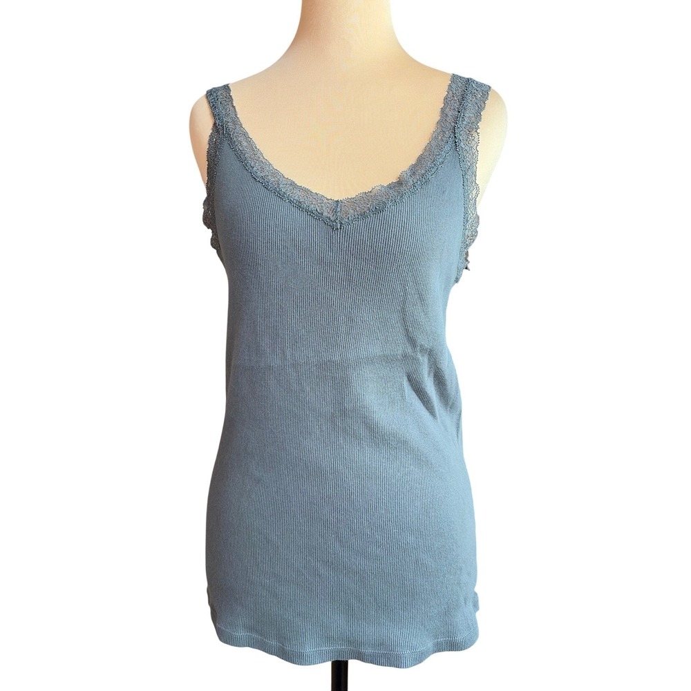 UNIQLO Ribbed Lace Trim Camisole Tank Top Gray Size L